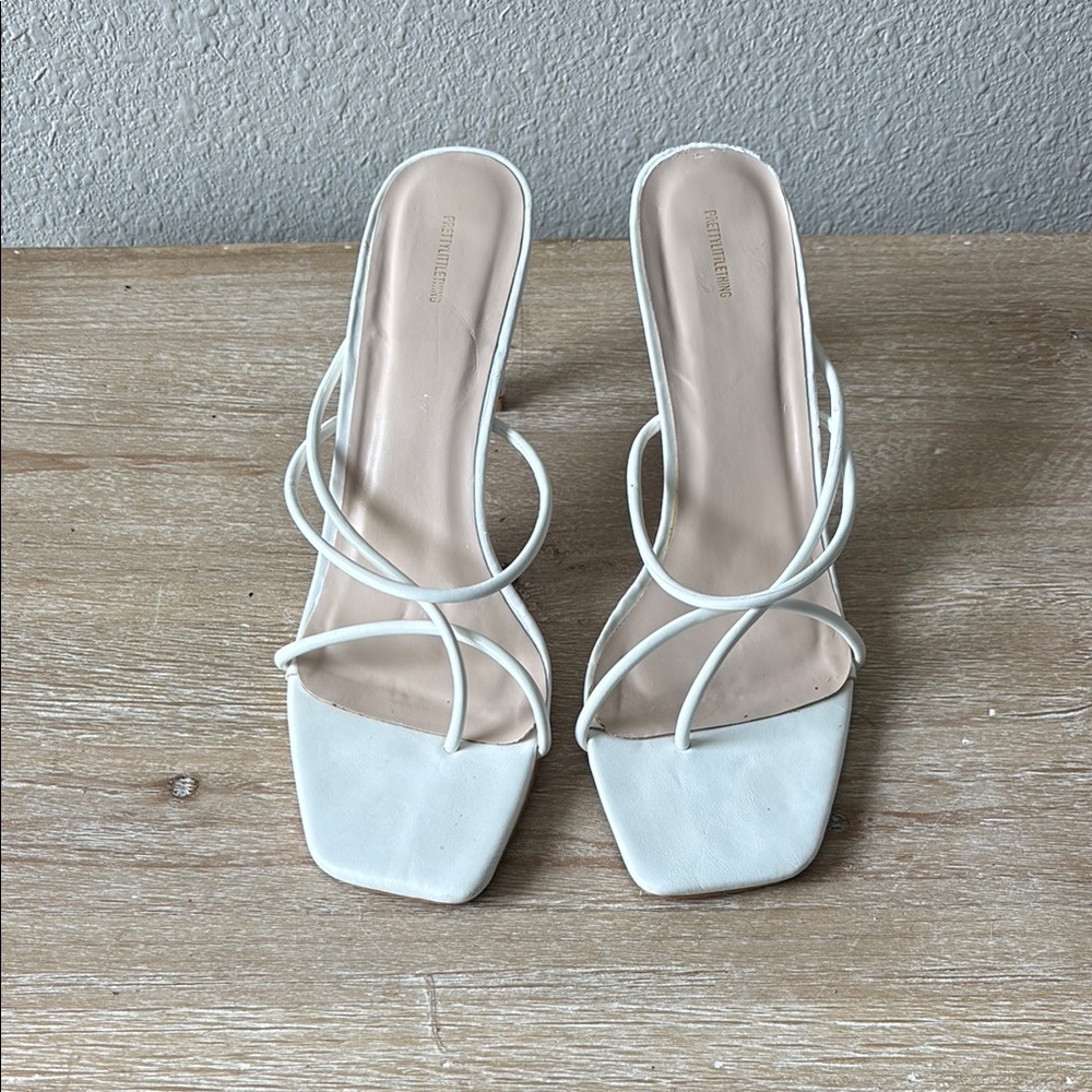 PYT White Strappy Heels with Square Toe